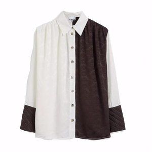 Ganni Two-Tone Floral-Jacquard Shirt